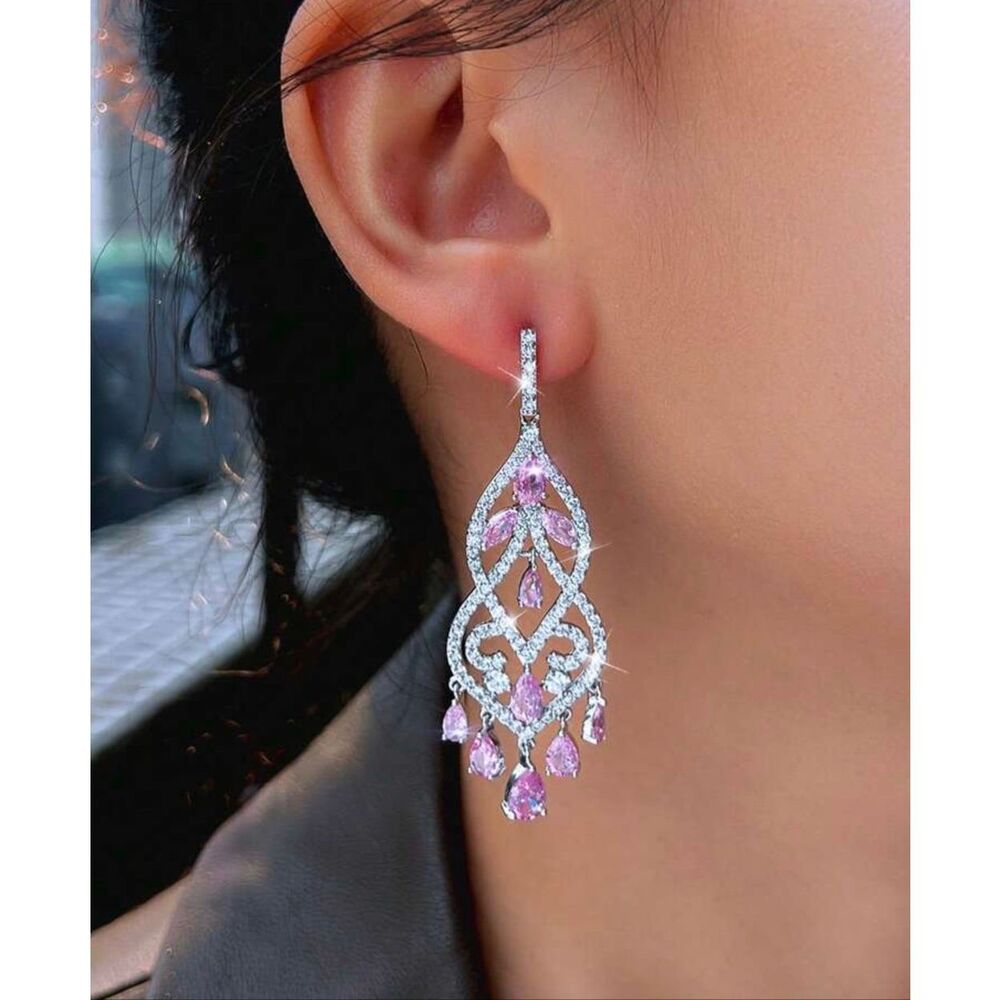 Stunning Silver Pink Earrings